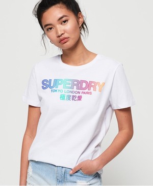 Superdry City Nights Ombre Puff Női Pólók Fehér | CNIBR7603